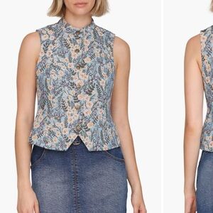 Avec Les Filles Floral Button-Up Blouse - Blue and Orange